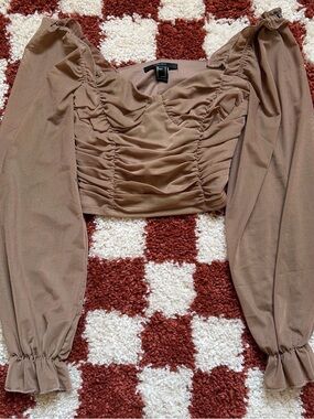 Forever 21 Ruched Long-Sleeve Crop Top